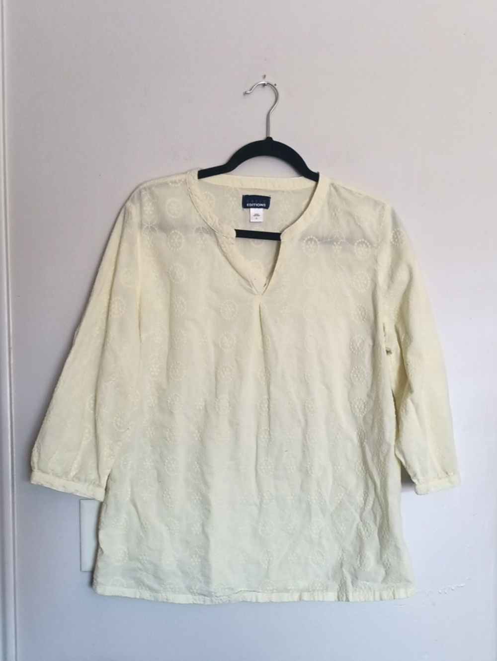 Basic Editions Pale Yellow Embroidered Split-Notch Tunic